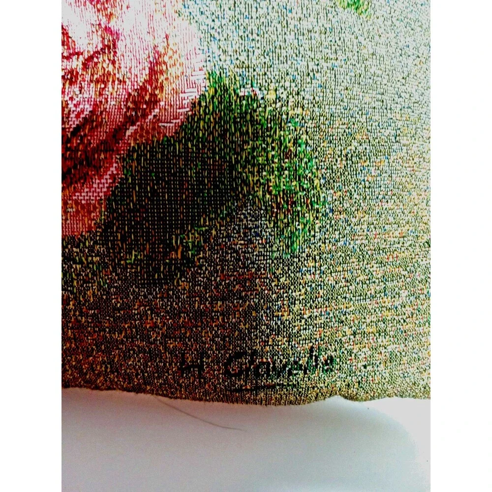 Vintage Clavelle Floral Roses Tapestry Square Throw Pillow Piped Edges